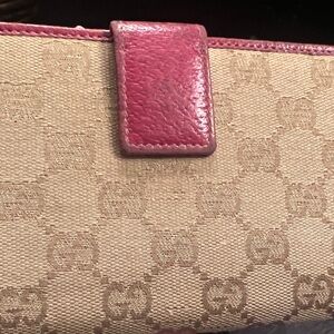 Gucci Beige and Pink Monogram Wallet